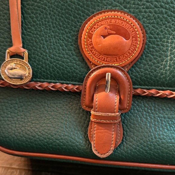 Dooney & Bourke Surrey Carrier Evergreen and British Tan Satchel Pebbled Leather - Picture 2 of 14